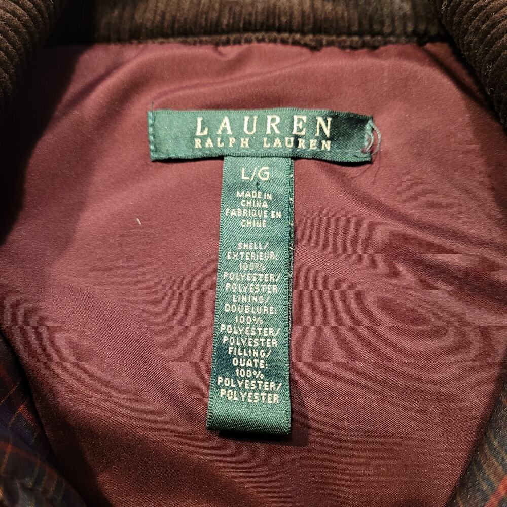 Lauren Ralph Lauren Puffer Vest Quilted Plaid Burgundy Purple size Large - Picture 12 of 14